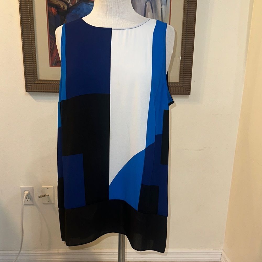INC International Concepts Colorblock Sleeveless Top - Blue, Black, and White XL